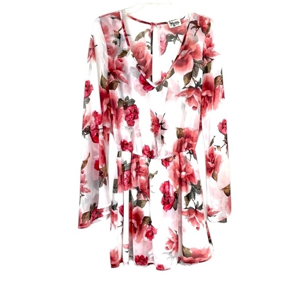Show Me Your MuMu Dresses & Skirts - Show Me Your Mumu Roses Floral Pink Red White Dress Large Bell Sleeves Large
